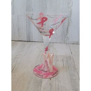 Lolita pink ribbon martini glass cancer awareness drinkware‎ decor
